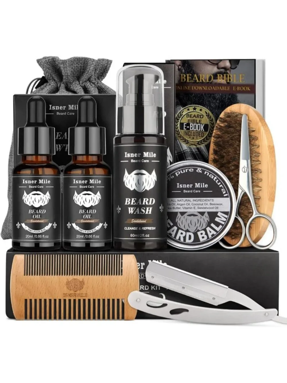 Beard Grooming Kit for Men - Oil, Balm, Wash, Brush & Razor | Perfect Gift for